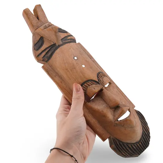 Masca decorativa vintage din lemn cu motive tribale, 32cm, imagine 3