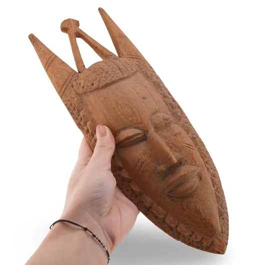Masca decorativa vintage din lemn sculptura etnica, 32cm, imagine 3