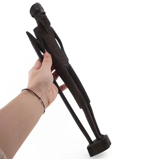 Set statuete vintage din lemn cuplu african cu vas pe cap si toiag, 30cm, imagine 4