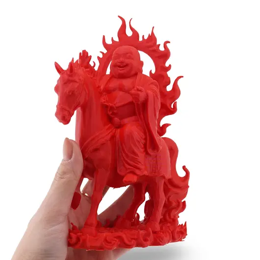 Statueta feng shui Buddha vesel calare pe Calul de Foc, 19cm, imagine 3