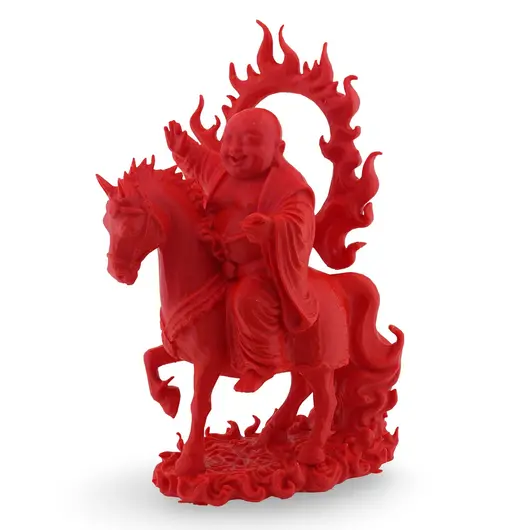 Statueta feng shui Buddha vesel calare pe Calul de Foc, 19cm