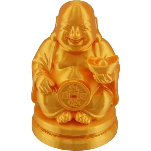 Statueta feng shui Buddha vesel cu pepita in mana, 10cm - aurie