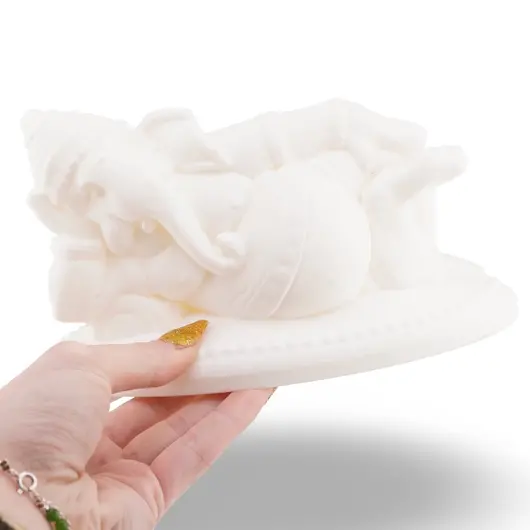 Statueta feng shui Ganesha relaxat simbolizand pacea interioara si depasirea obstacolelor fara efort, 17cm - alb, imagine 3