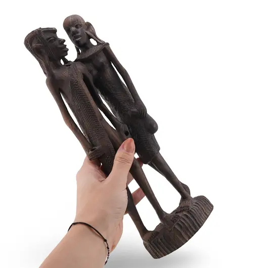 Statueta vintage din lemn cuplu african sculptat, 30cm, imagine 3
