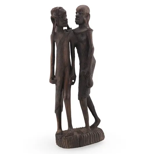 Statueta vintage din lemn cuplu african sculptat, 30cm