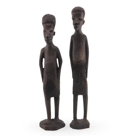 Statuete vintage din lemn, cuplu tribal, 21-22cm