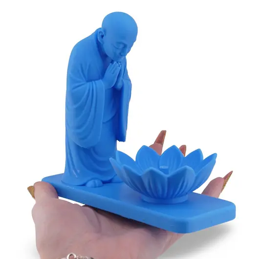 Suport ardere betisoare parfumate calugar si floare de lotus - albastru, imagine 3