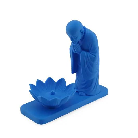 Suport ardere betisoare parfumate calugar si floare de lotus - albastru