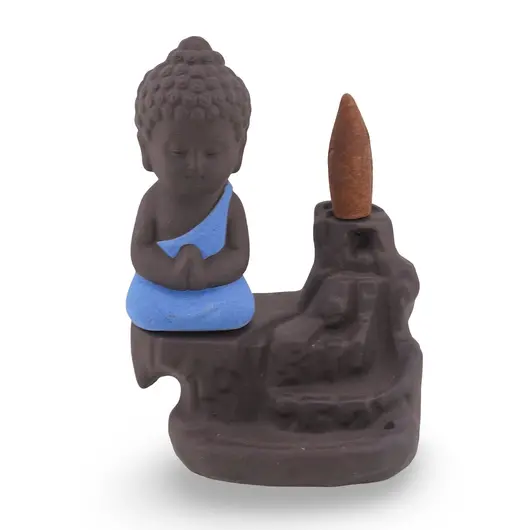 Suport ardere conuri parfumate cascada - backflow, Calugar meditand albastru, imagine 2