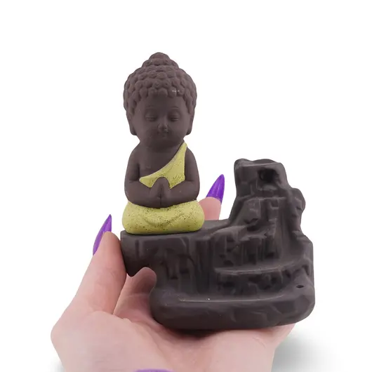 Suport ardere conuri parfumate cascada - backflow, Calugar meditand verde, imagine 3