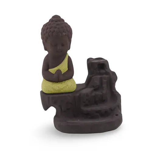 Suport ardere conuri parfumate cascada - backflow, Calugar meditand verde