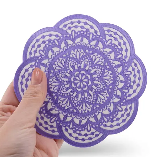 Suport pentru cristale plat in forma de floare cu model mandala - mov, imagine 3