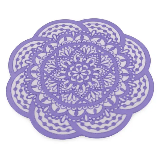 Suport pentru cristale plat in forma de floare cu model mandala - mov