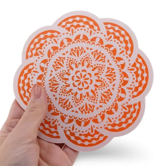 Suport pentru cristale plat in forma de floare cu model mandala - portocaliu, imagine 3