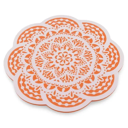Suport pentru cristale plat in forma de floare cu model mandala - portocaliu