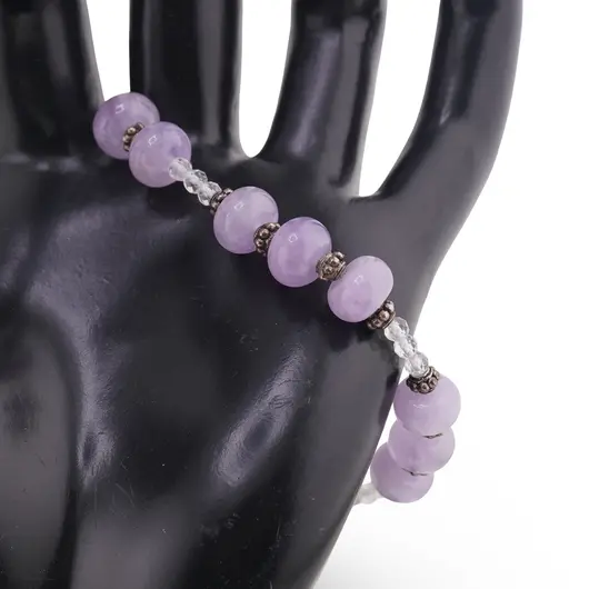 Bratara Ametist lavanda rondele 8mm, Cristal de stanca sfere fatetate 3mm si argint 925, imagine 2