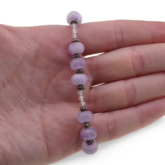 Bratara Ametist lavanda rondele 8mm, Cristal de stanca sfere fatetate 3mm si argint 925, imagine 3
