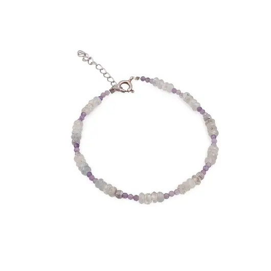 Bratara Ametist sfere fatetate 2mm, Topaz discuri 4mm si elemente de argint 925