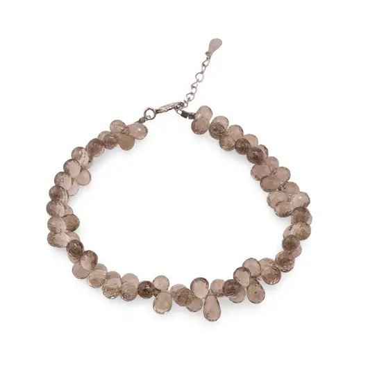 Bratara Cuart fumuriu briolete fatetate picatura 6-8mm si argint 925