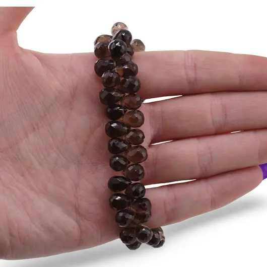 Bratara Cuart fumuriu briolete fatetate picatura 9-10mm si argint 925, imagine 3