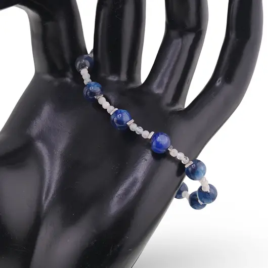 Bratara Kianit sfere 6mm, Piatra lunii sfere fatetate 2mm si argint 925, imagine 2