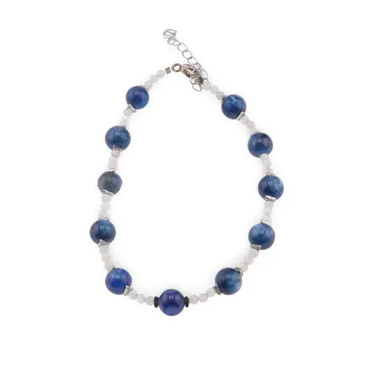 Bratara Kianit sfere 6mm, Piatra lunii sfere fatetate 2mm si argint 925