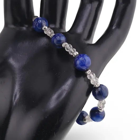 Bratara Kianit sfere 8mm, Cristal de stanca discuri fatetate 4mm si argint 925, imagine 2