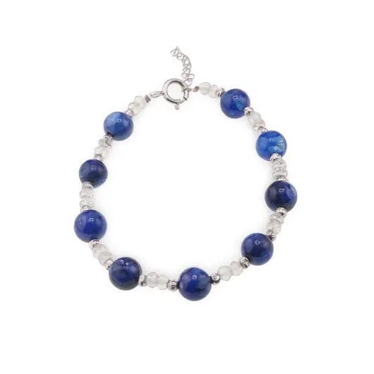 Bratara Kianit sfere 8mm, Cristal de stanca discuri fatetate 4mm si argint 925