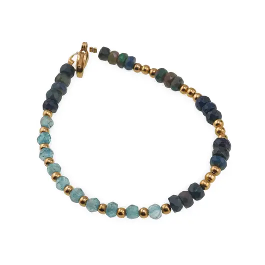 Bratara Opal de foc negru discuri fatetate 4-5mm, Apatit discuri fatetate 4mm si elemente aurii