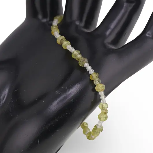 Bratara Peridot discuri fatetate 3-4mm, Cuart transparent sfere fatetate 2mm si argint 925, imagine 2