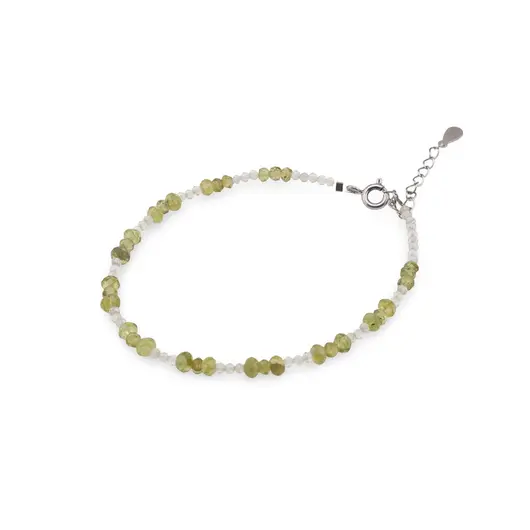 Bratara Peridot discuri fatetate 3-4mm, Cuart transparent sfere fatetate 2mm si argint 925