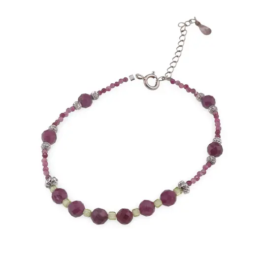 Bratara Rubin fatetat 2-5mm, Peridot cuburi 2mm si argint 925