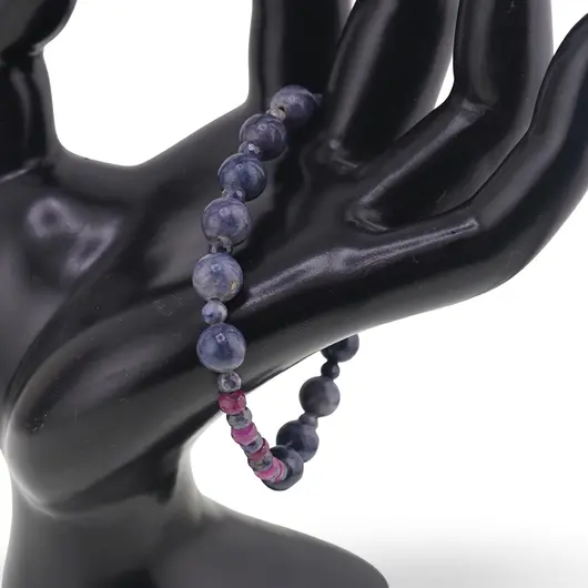 Bratara Safir sfere fatetate 4mm, sfere 8mm si Rubin discuri fatetate 4mm, imagine 2