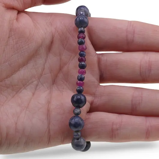 Bratara Safir sfere fatetate 4mm, sfere 8mm si Rubin discuri fatetate 4mm, imagine 3