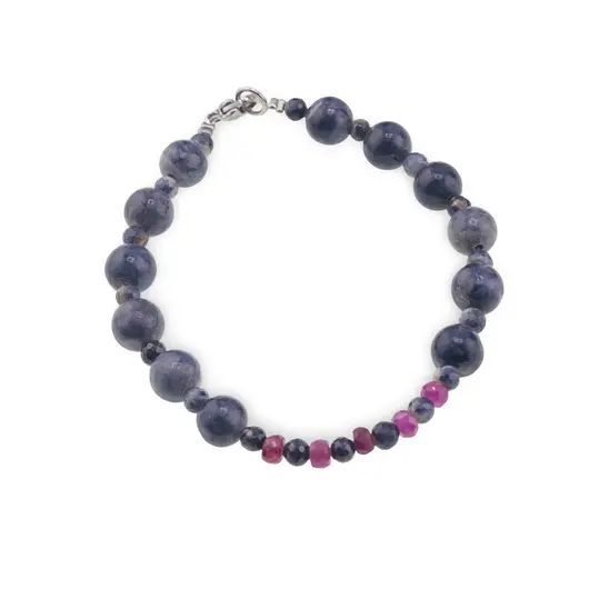 Bratara Safir sfere fatetate 4mm, sfere 8mm si Rubin discuri fatetate 4mm