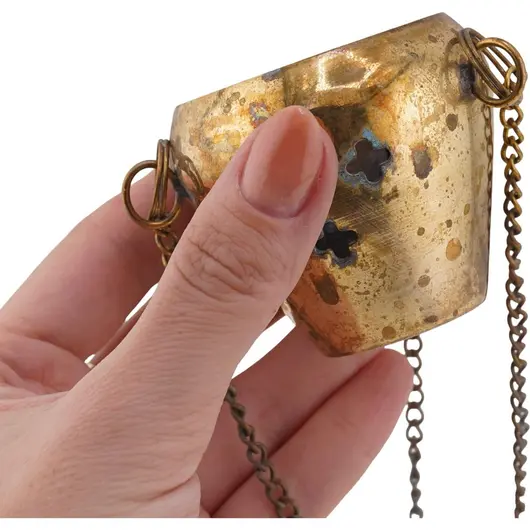 Cadelnita vintage din alama, model cu lant si decupaje cruce - 5cm, imagine 3