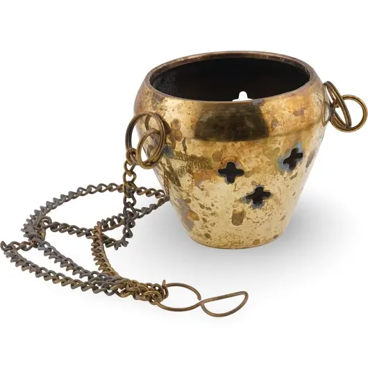 Cadelnita vintage din alama, model cu lant si decupaje cruce - 5cm