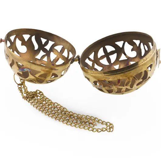 Cadelnita vintage din alama, model cu lant si decupaje ornamentale - 8,5cm, imagine 2