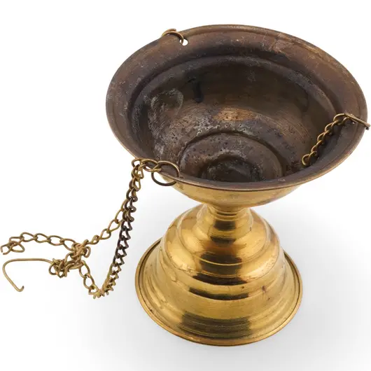 Cadelnita vintage din alama pentru fumigatie cu lant - 8cm, imagine 2