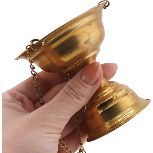 Cadelnita vintage din alama pentru fumigatie cu lant - 8cm, imagine 3