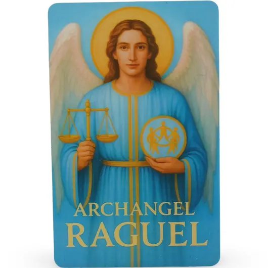 Card feng shui din plastic Arhanghelul RAGUEL, Ingerul justitiei si al armoniei