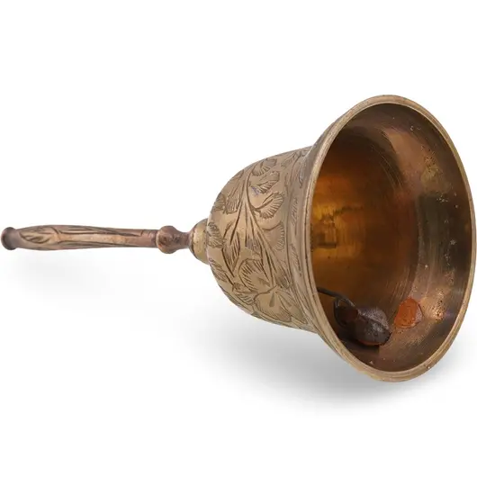 Clopotel vintage din alama, model gravat floral - 13cm, imagine 2