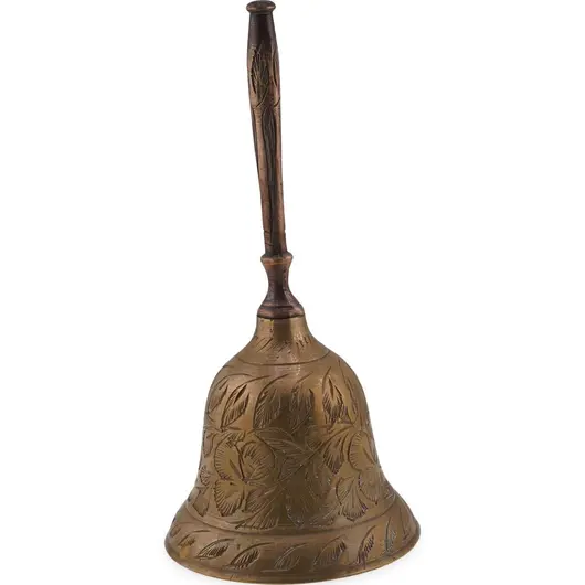 Clopotel vintage din alama, model gravat floral - 13cm