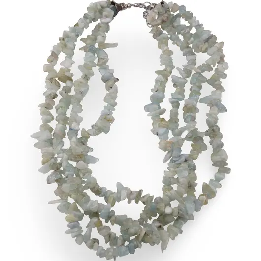 Colier Acvamarin chips 4-12mm pe patru randuri