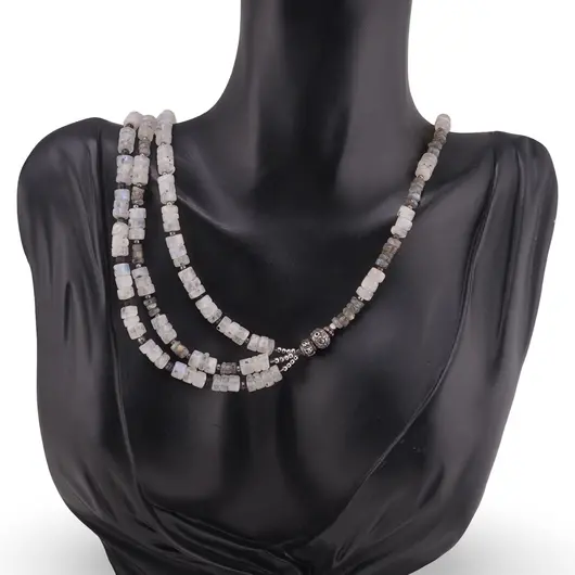 Colier asimetric Piatra lunii heishi 5mm si Labradorit heishi 3-4mm, imagine 2