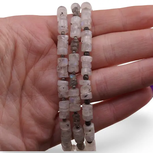 Colier asimetric Piatra lunii heishi 5mm si Labradorit heishi 3-4mm, imagine 3