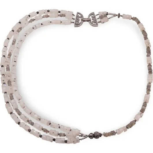 Colier asimetric Piatra lunii heishi 5mm si Labradorit heishi 3-4mm