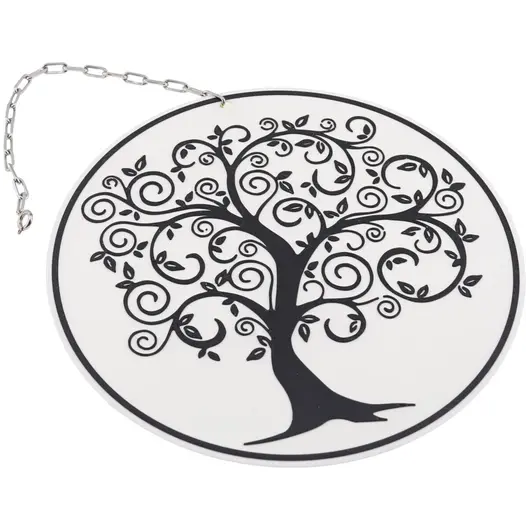Decoratiune rotunda Copacul Vietii gravat, negru - 15cm