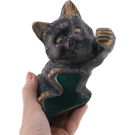 Decoratiune vintage din alama in forma de pisica asezata - 17,5cm, imagine 3