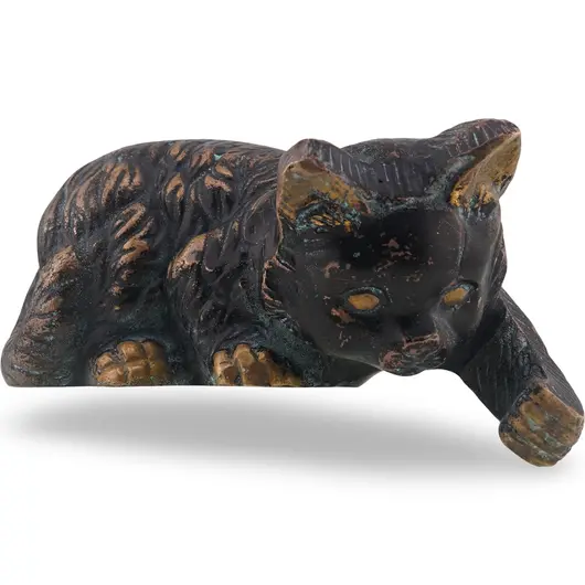 Decoratiune vintage din alama in forma de pisica asezata - 17,5cm